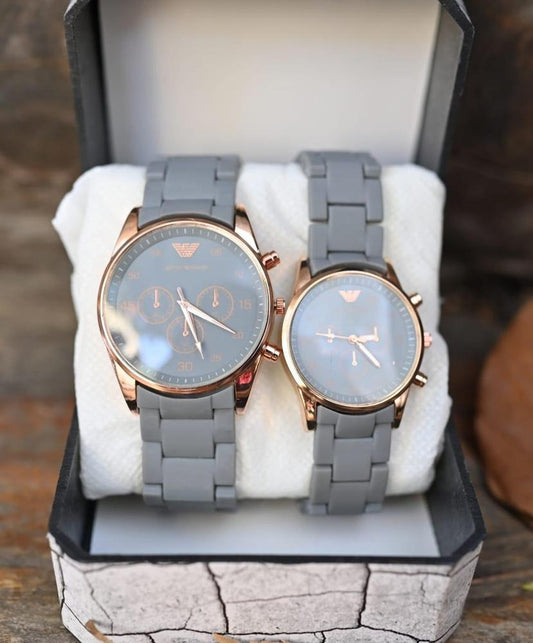 Grey Chronograph Watches for Couples Stainless Steel Strap