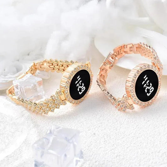 Stainless steel digital Watch for Women peach and golden Colour