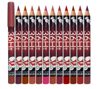 give me an customer attracting description of 36H Jumbo Lip Liner Pencil Pack – Long-Lasting Nude, Red & Pink Shades For Smooth Lip Definition