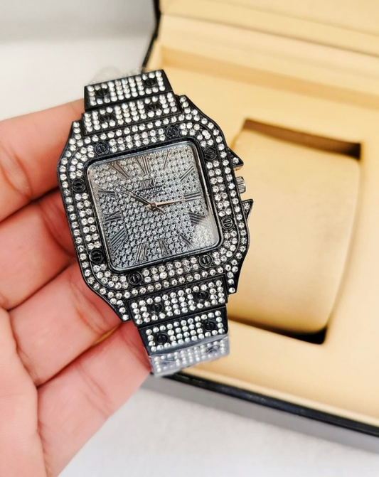 Ladies Stylish Stone Watch – Silver