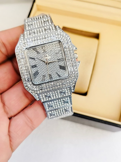 Ladies Stylish Stone Watch – Silver