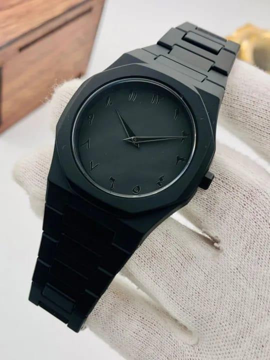 The Noir Eastern Minimalist – Matte Black Octagonal Timepiece ( Without Box)