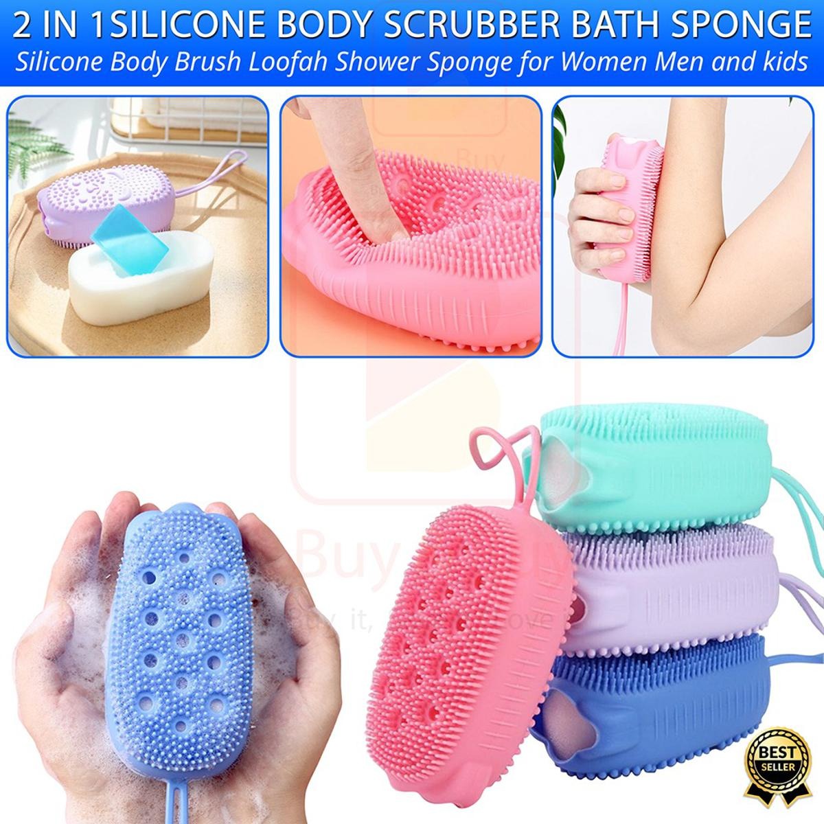 Silicone Body Scrubber Bath Sponge – Soft Exfoliating Shower Brush For Men & Women (Random Color)