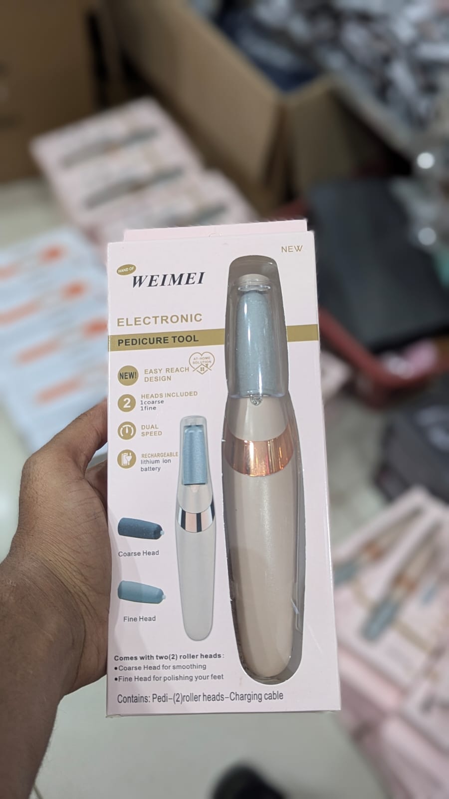 WEIMEI Electronic Pedicure Tool – Rechargeable Electric Foot File Callus Remover With Dual Speed & 2 Replacement Roller Heads