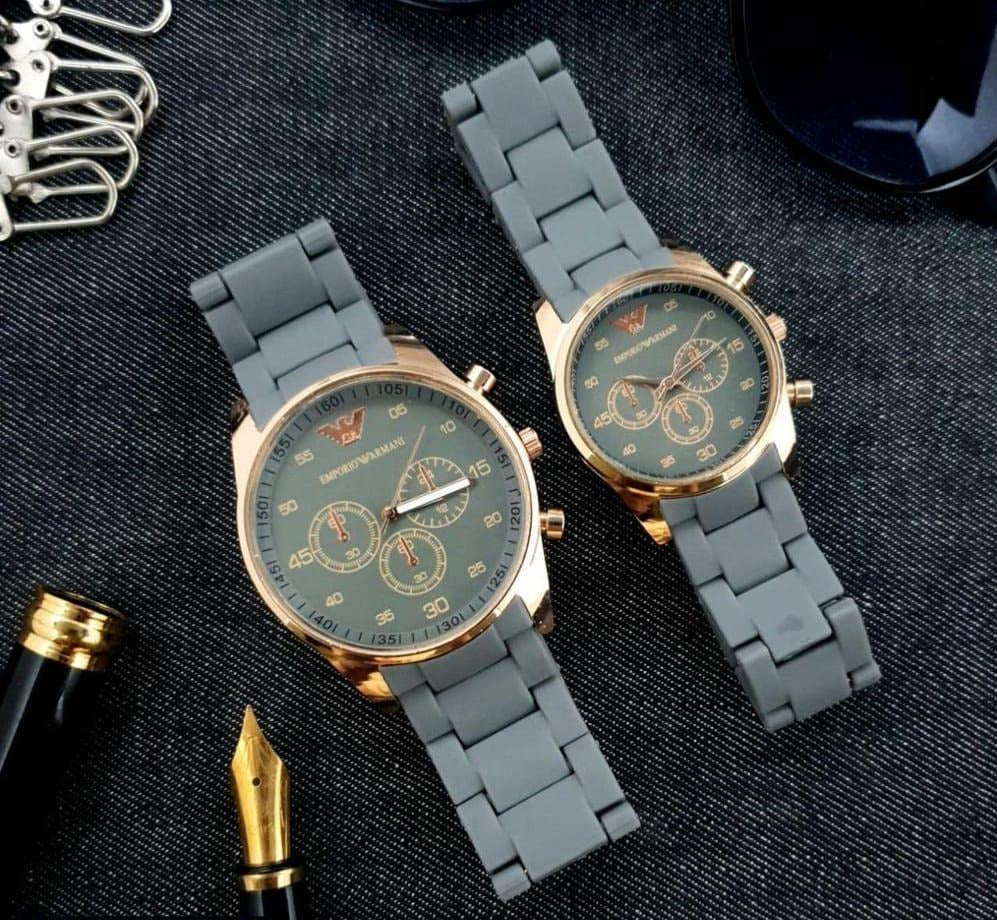 Grey Chronograph Watches for Couples Stainless Steel Strap