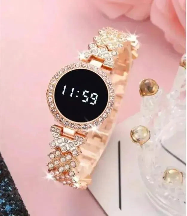 Stainless steel digital Watch for Women peach and golden Colour