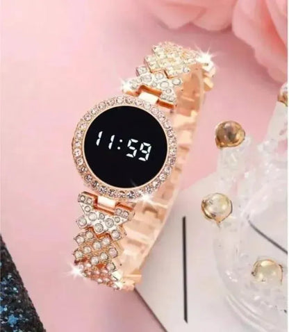 Stainless steel digital Watch for Women peach and golden Colour