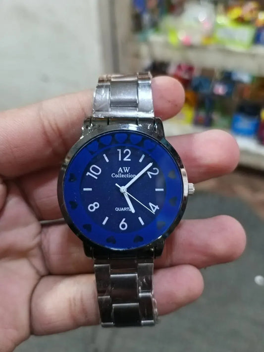 AW Collection Blue Dial Analog Quartz Watch with Stainless Steel Bracelet