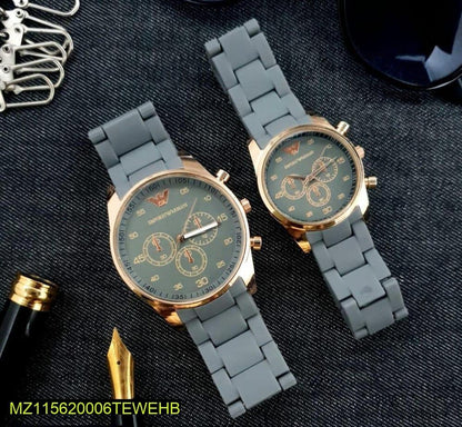 Grey Chronograph Watches for Couples Stainless Steel Strap