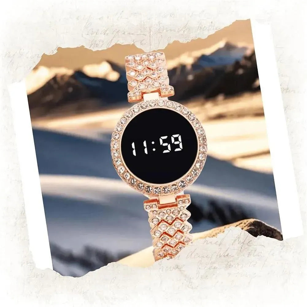 Stainless steel digital Watch for Women peach and golden Colour