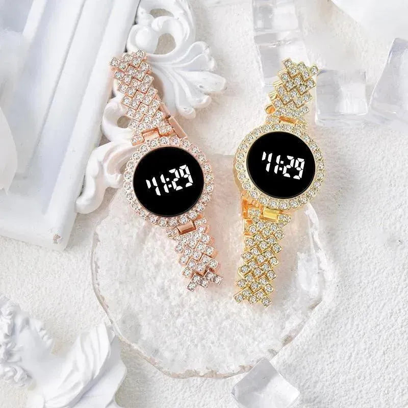 Stainless steel digital Watch for Women peach and golden Colour