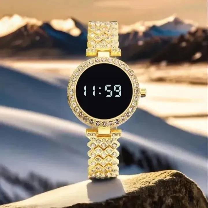 Stainless steel digital Watch for Women peach and golden Colour