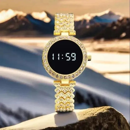 Stainless steel digital Watch for Women peach and golden Colour